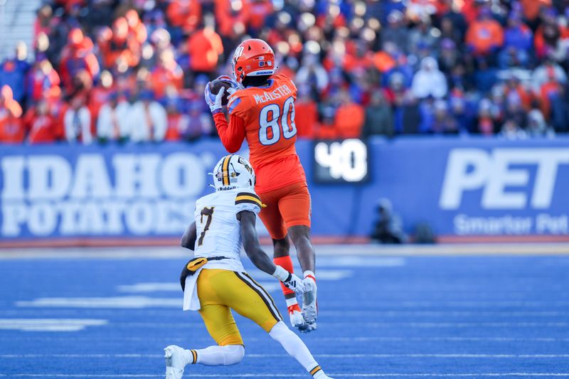 Oct 28, 2023; Boise, Idaho, USA; Eric McAlister Wide Receiver (80) in action during the first half against the against the Wyoming Cowboys at Albertsons Stadium. Mandatory Credit: Brian Losness-USA TODAY Sports

