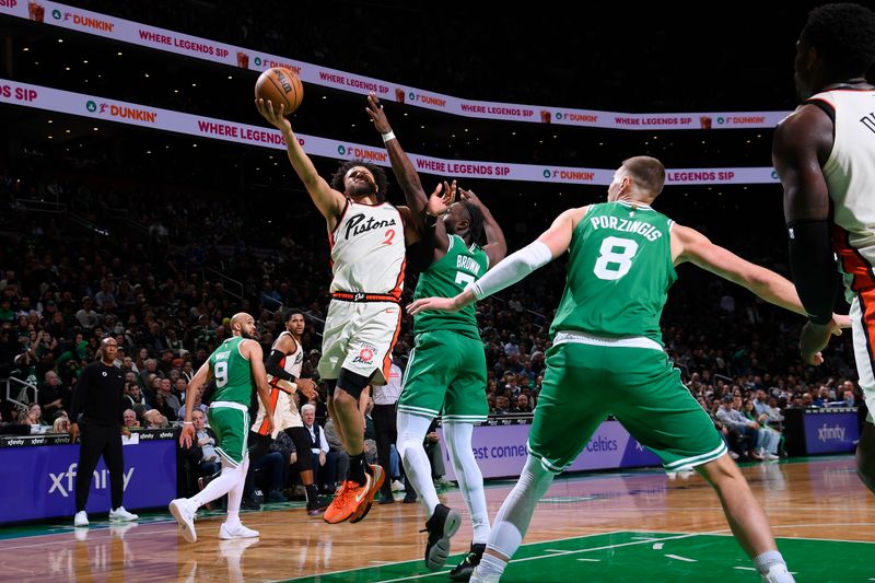 BOSTON, MA - DECEMBER 4: Cade Cunningham #2 of the Detroit Pistons drives to the basket during the game against the Boston Celtics on December 4, 2024 at TD Garden in Boston, Massachusetts. NOTE TO USER: User expressly acknowledges and agrees that, by downloading and/or using this Photograph, user is consenting to the terms and conditions of the Getty Images License Agreement. Mandatory Copyright Notice: Copyright 2024 NBAE (Photo by Brian Babineau/NBAE via Getty Images)