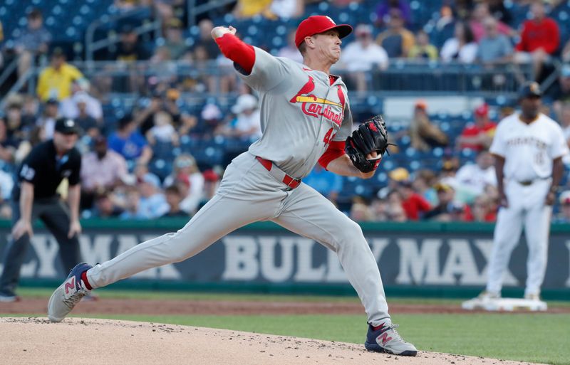 Jul 2, 2024; Pittsburgh, Pennsylvania, USA;  St. Louis Cardinals starting pitcher Kyle Gibson (44) delivers a pitch against the Pittsburgh Pirates during the first inning at PNC Park. Mandatory Credit: Charles LeClaire-USA TODAY Sports