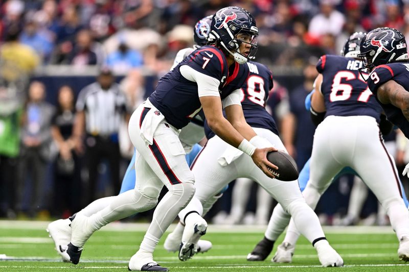 Houston Texans quarterback C.J. Stroud (7) in action during an NFL football game against the Tennessee Titans, Sunday, Dec 31, 2023, in Houston. (AP Photo/Maria Lysaker)