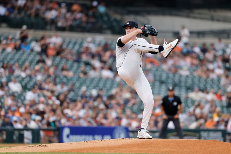 Jun 24, 2025; Detroit, Michigan, USA; Detroit Tigers starting pitcher Tarik Skubal (29) pitches in the first inning against the Athletics at Comerica Park. Mandatory Credit: Rick Osentoski-Imagn Images
