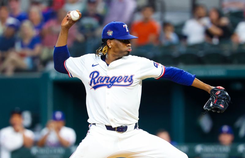 Jun 5, 2024; Arlington, Texas, USA;  Texas Rangers pitcher José Urena (54) throws during the first inning against the Detroit Tigers at Globe Life Field. Mandatory Credit: Kevin Jairaj-USA TODAY Sports
