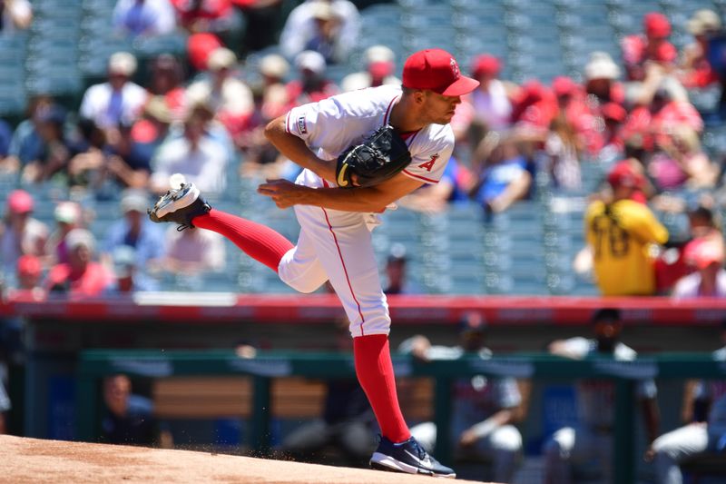 Jun 27, 2024; Anaheim, California, USA; Los Angeles Angels pitcher Tyler Anderson (31) throws against the Detroit Tigers during the first inning at Angel Stadium. Mandatory Credit: Gary A. Vasquez-USA TODAY Sports