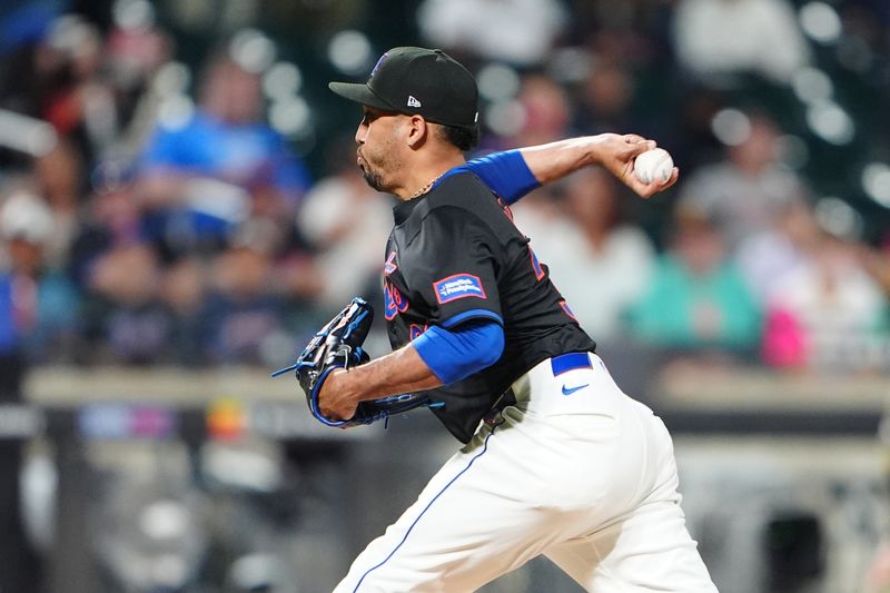 Jun 14, 2024; New York City, New York, USA; New York Mets pitcher Edwin Diaz (39) delivers a pitch against the San Diego Padres during the ninth inning at Citi Field. Mandatory Credit: Gregory Fisher-USA TODAY Sports