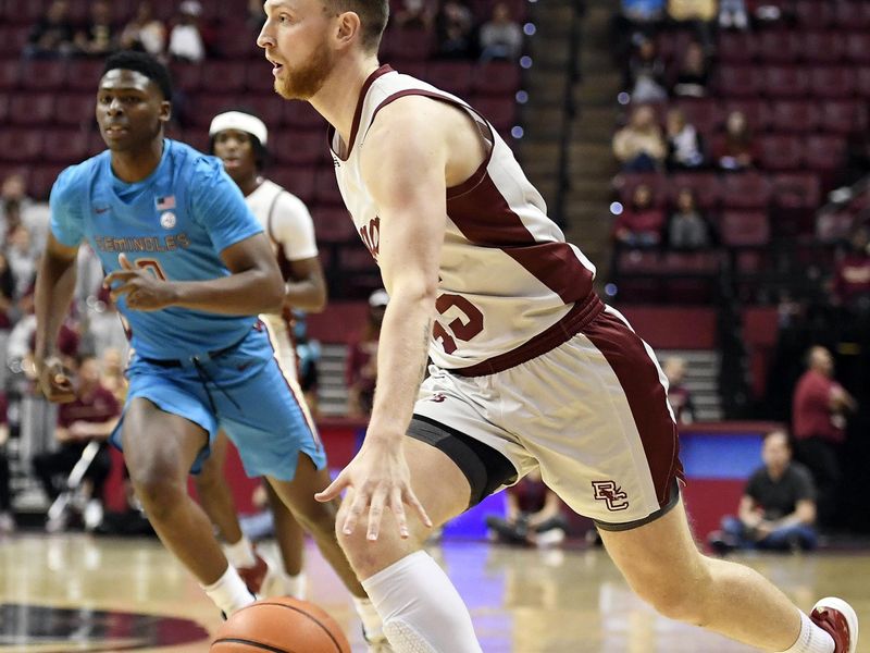 Feb 18, 2023; Tallahassee, Florida, USA; Boston College Eagles guard Mason Madsen (45) drives to the net during the first half against the Florida State Seminoles at Donald L. Tucker Center. Mandatory Credit: Melina Myers-USA TODAY Sports