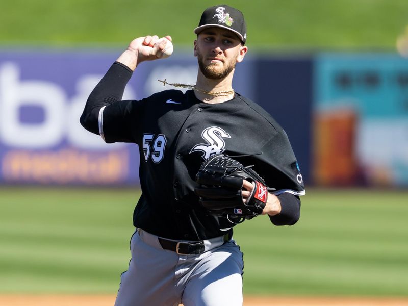 Feb 27, 2026; Phoenix, Arizona, USA; Chicago White Sox pitcher Sean Burke against the Milwaukee Brewers during a spring training game at American Family Fields of Phoenix. Mandatory Credit: Mark J. Rebilas-Imagn Images