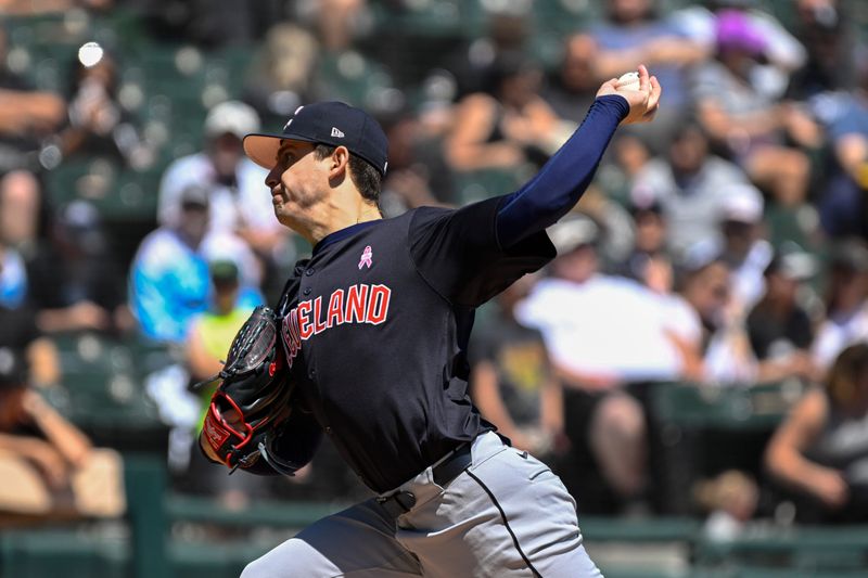 May 12, 2024; Chicago, Illinois, USA;  Cleveland Guardians pitcher Logan Allen (41) delivers against the Chicago White Sox during the first inning at Guaranteed Rate Field. Mandatory Credit: Matt Marton-USA TODAY Sports