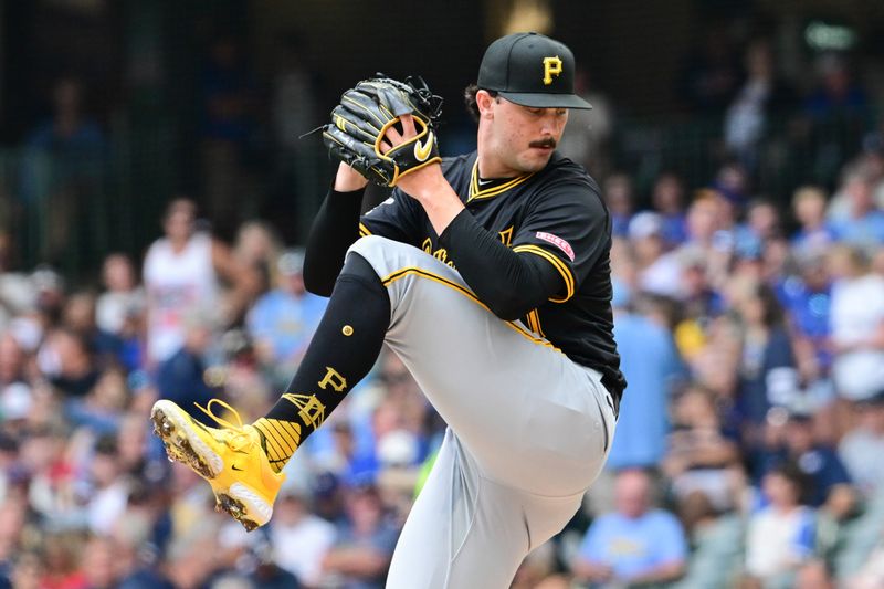 Jul 11, 2024; Milwaukee, Wisconsin, USA; Pittsburgh Pirates starting pitcher Paul Skenes (30) pitches in the first inning against the Milwaukee Brewers at American Family Field. Mandatory Credit: Benny Sieu-USA TODAY Sports