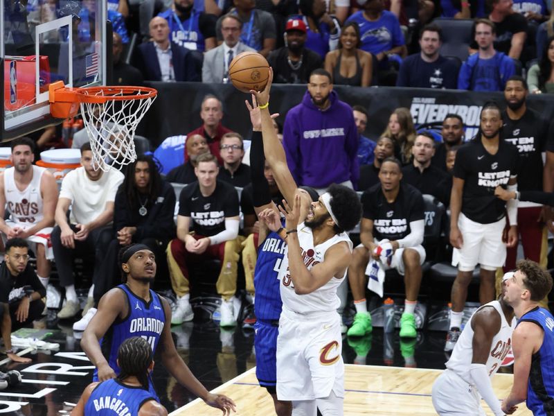 ORLANDO, FL - APRIL 27: Jarrett Allen #31 of the Cleveland Cavaliers drives to the basket during the game against the Orlando Magic during Round 1 Game 4 of the 2024 NBA Playoffs on April 27, 2024 at the Kia Center in Orlando, Florida. NOTE TO USER: User expressly acknowledges and agrees that, by downloading and or using this photograph, User is consenting to the terms and conditions of the Getty Images License Agreement. Mandatory Copyright Notice: Copyright 2024 NBAE (Photo by David Sherman/NBAE via Getty Images)