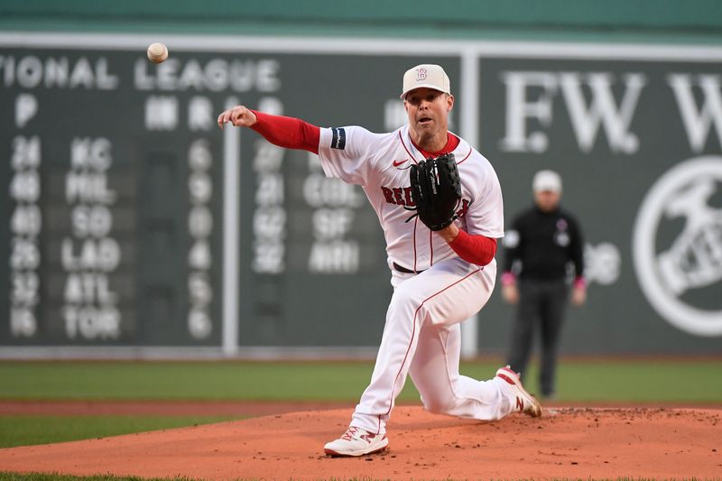 May 14, 2023; Boston, Massachusetts, USA; Boston Red Sox starting pitcher Corey Kluber (28) pitches against the St. Louis Cardinals during the first inning at Fenway Park. Mandatory Credit: Eric Canha-USA TODAY Sports