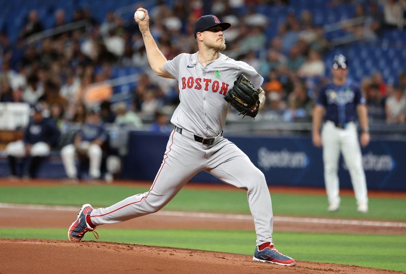 May 20, 2024; St. Petersburg, Florida, USA;  Boston Red Sox pitcher Tanner Houck (89) throws a pitch against the Tampa Bay Rays during the first inning at Tropicana Field. Mandatory Credit: Kim Klement Neitzel-USA TODAY Sports