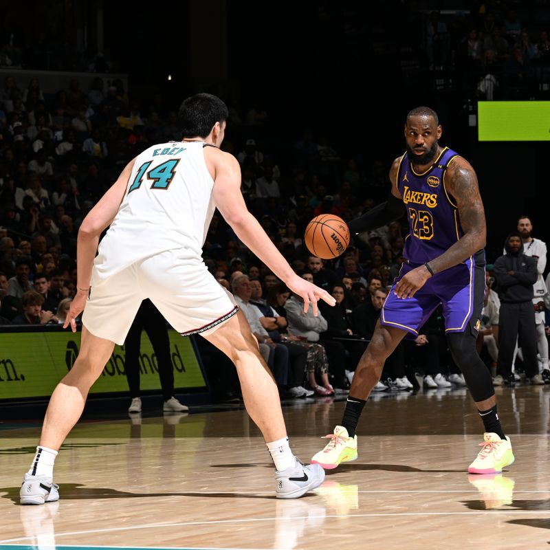 MEMPHIS, TN - NOVEMBER 6: LeBron James #23 of the Los Angeles Lakers handles the ball during the game against the Memphis Grizzlies on November 6, 2024 at FedExForum in Memphis, Tennessee. NOTE TO USER: User expressly acknowledges and agrees that, by downloading and or using this photograph, User is consenting to the terms and conditions of the Getty Images License Agreement. Mandatory Copyright Notice: Copyright 2024 NBAE (Photo by Grant Burke/NBAE via Getty Images)