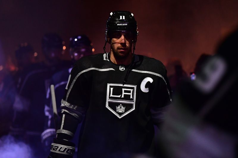 Mar 16, 2023; Los Angeles, California, USA; Los Angeles Kings center Anze Kopitar (11) before playing against the Columbus Blue Jackets in the first period at Crypto.com Arena. Mandatory Credit: Gary A. Vasquez-USA TODAY Sports