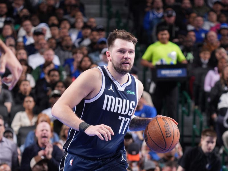 DALLAS, TX - DECEMBER 3: Luka Doncic #77 of the Dallas Mavericks dribbles the ball during the game against the Memphis Grizzlies during a Emirates NBA Cup game on December 3, 2024 at American Airlines Center in Dallas, Texas. NOTE TO USER: User expressly acknowledges and agrees that, by downloading and or using this photograph, User is consenting to the terms and conditions of the Getty Images License Agreement. Mandatory Copyright Notice: Copyright 2024 NBAE (Photo by Glenn James/NBAE via Getty Images)