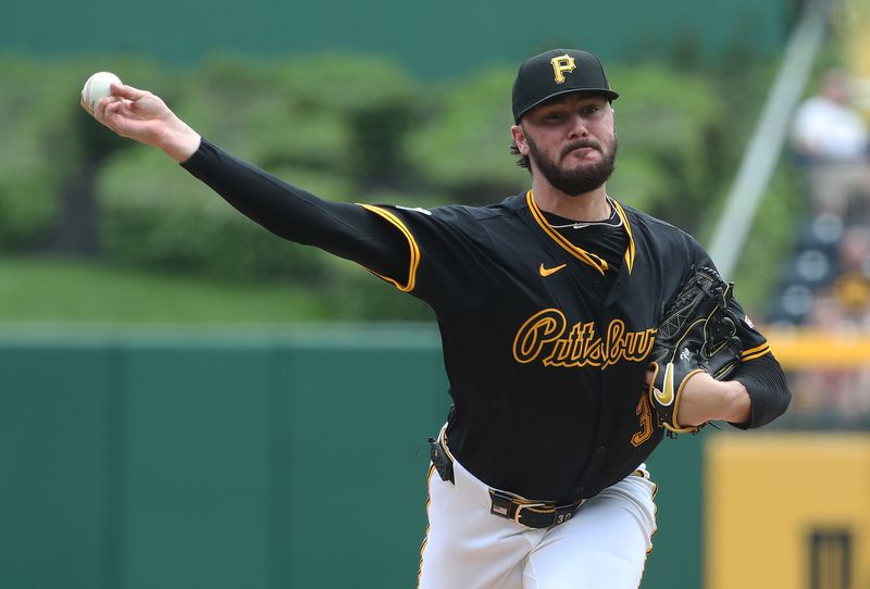 May 1, 2025; Pittsburgh, Pennsylvania, USA;  Pittsburgh Pirates starting pitcher Paul Skenes (30) delivers a pitch against the Chicago Cubs during the first inning at PNC Park. Mandatory Credit: Charles LeClaire-Imagn Imagesn