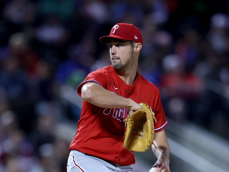 Sep 30, 2023; New York City, New York, USA; Philadelphia Phillies starting pitcher Michael Plassmeyer (49) pitches against the New York Mets during the first inning at Citi Field. Mandatory Credit: Brad Penner-USA TODAY Sports