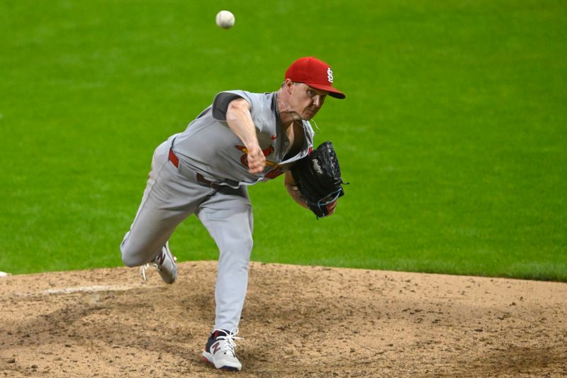 Jun 27, 2025; Cleveland, Ohio, USA; St. Louis Cardinals starting pitcher Sonny Gray (54) delivers a pitch in the ninth inning against the Cleveland Guardians at Progressive Field. Mandatory Credit: David Richard-Imagn Images