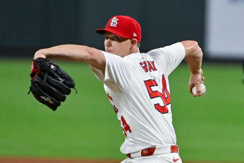 May 20, 2024; St. Louis, Missouri, USA;  St. Louis Cardinals starting pitcher Sonny Gray (54) pitches against the Baltimore Orioles during the sixth inning at Busch Stadium. Mandatory Credit: Jeff Curry-USA TODAY Sports