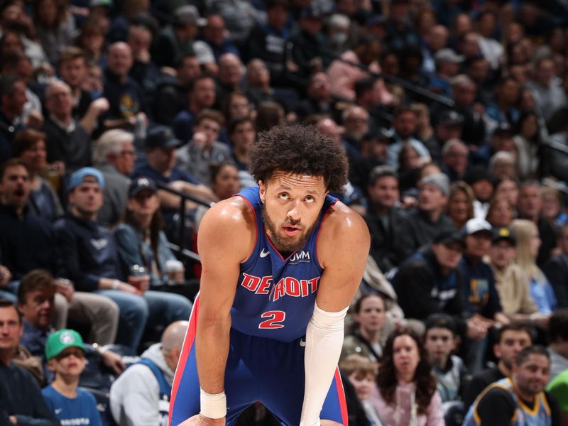 MINNEAPOLIS, MN -  MARCH 27:  Cade Cunningham #2 of the Detroit Pistons looks on during the game against the Minnesota Timberwolves on March 27, 2024 at Target Center in Minneapolis, Minnesota. NOTE TO USER: User expressly acknowledges and agrees that, by downloading and or using this Photograph, user is consenting to the terms and conditions of the Getty Images License Agreement. Mandatory Copyright Notice: Copyright 2024 NBAE (Photo by David Sherman/NBAE via Getty Images)