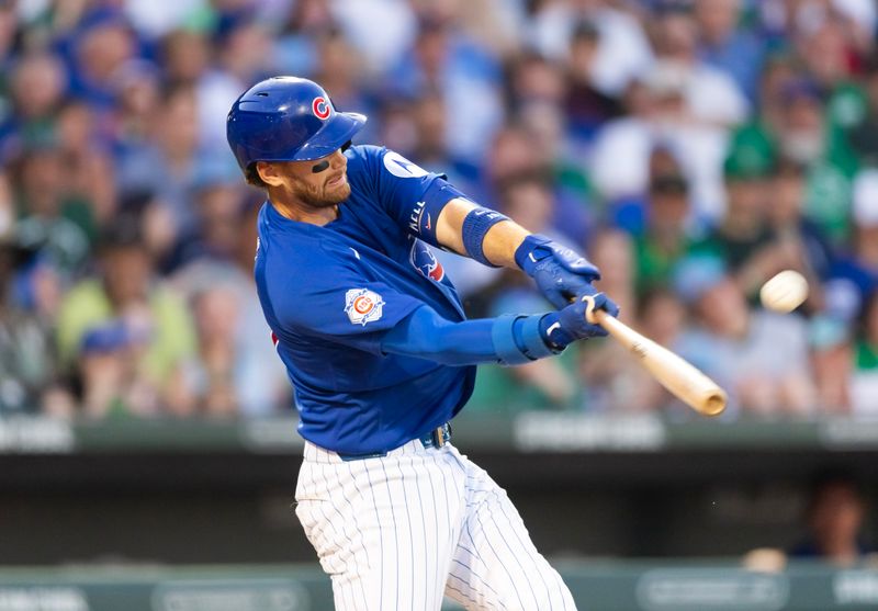 Mar 17, 2026; Mesa, Arizona, USA; Chicago Cubs catcher Carson Kelly hits a home run against the Los Angeles Angels during a spring training game at Sloan Park. Mandatory Credit: Mark J. Rebilas-Imagn Images Mar 17, 2026; Mesa, Arizona, USA; Chicago Cubs catcher Carson Kelly hits a home run against the Los Angeles Angels during a spring training game at Sloan Park. Mandatory Credit: Mark J. Rebilas-Imagn Images