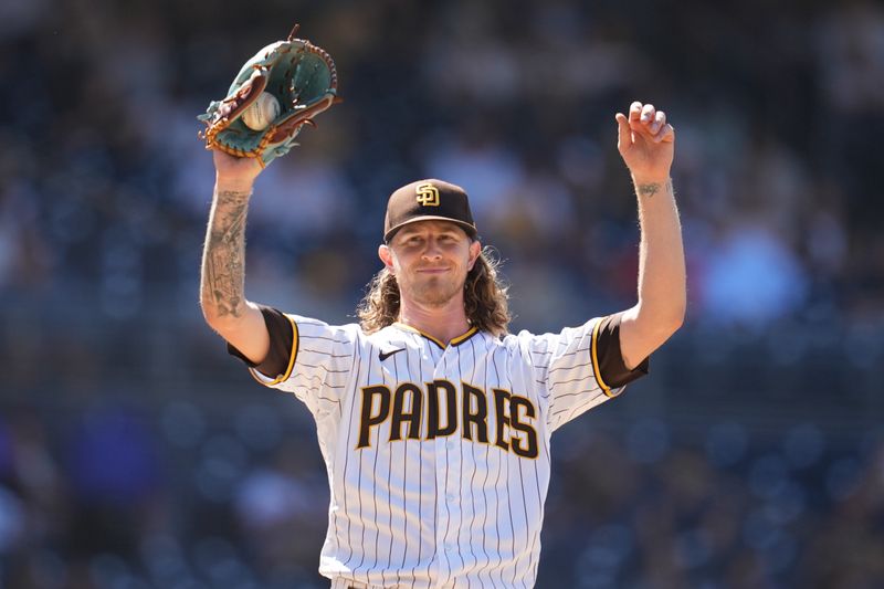 Aug 23, 2023; San Diego, California, USA;  San Diego Padres relief pitcher Josh Hader (71) reacts during the ninth inning against the Miami Marlins at Petco Park. Mandatory Credit: Ray Acevedo-USA TODAY Sports