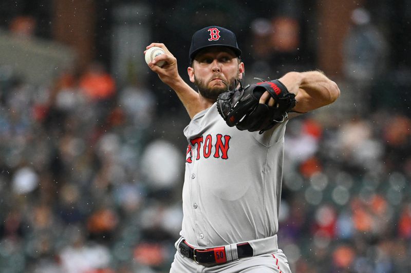 May 29, 2024; Baltimore, Maryland, USA; Boston Red Sox starting pitcher Kutter Crawford (50) throws a second inning pitch against the Baltimore Orioles  at Oriole Park at Camden Yards. Mandatory Credit: Tommy Gilligan-USA TODAY Sports