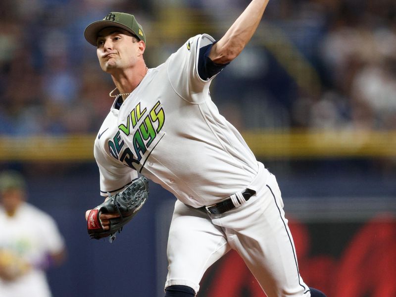 May 19, 2023; St. Petersburg, Florida, USA;  Tampa Bay Rays starting pitcher Shane McClanahan (18) throws a pitch  against the Milwaukee Brewers in the fourth inning at Tropicana Field. Mandatory Credit: Nathan Ray Seebeck-USA TODAY Sports