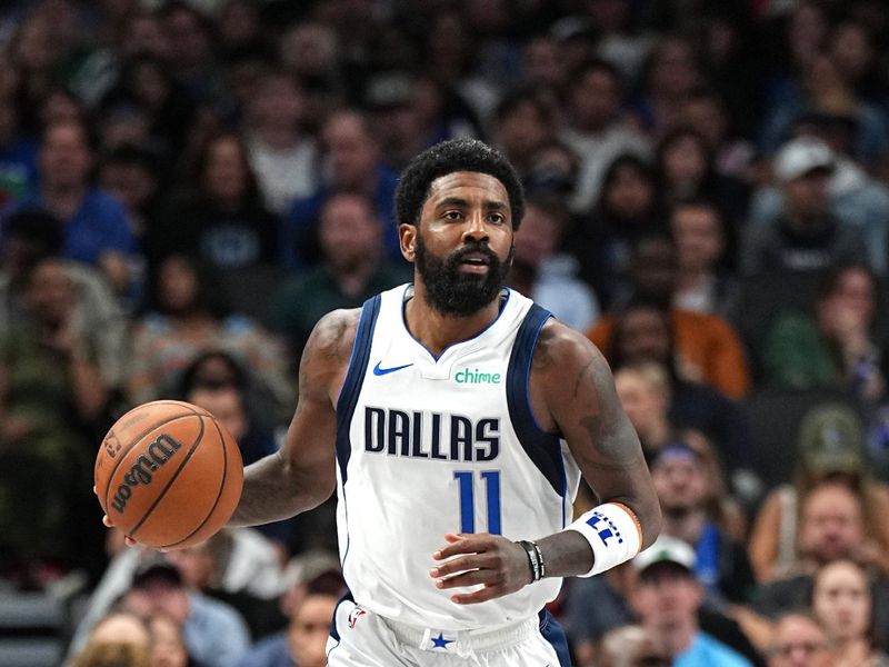 DALLAS, TX - NOVEMBER 4: Kyrie Irving #11 of the Dallas Mavericks brings the ball up court during the game against the Indiana Pacers on November 4, 2024 at the American Airlines Center in Dallas, Texas. NOTE TO USER: User expressly acknowledges and agrees that, by downloading and or using this photograph, User is consenting to the terms and conditions of the Getty Images License Agreement. Mandatory Copyright Notice: Copyright 2024 NBAE (Photo by Glenn James/NBAE via Getty Images)