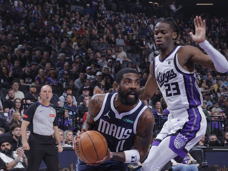 SACRAMENTO, CA - MARCH 29:  Kyrie Irving #11 of the Dallas Mavericks goes to the basket during the game on March 29, 2024 at Golden 1 Center in Sacramento, California. NOTE TO USER: User expressly acknowledges and agrees that, by downloading and or using this Photograph, user is consenting to the terms and conditions of the Getty Images License Agreement. Mandatory Copyright Notice: Copyright 2024 NBAE (Photo by Rocky Widner/NBAE via Getty Images)