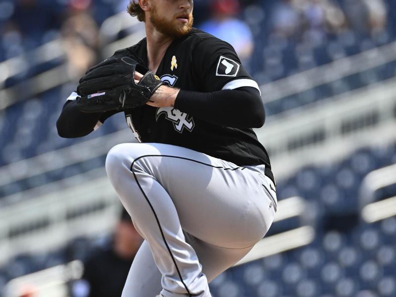 Sep 20, 2023; Washington, District of Columbia, USA; Chicago White Sox starting pitcher Michael Kopech (34) throws to the Washington Nationals during the first inning at Nationals Park. Mandatory Credit: Brad Mills-USA TODAY Sports