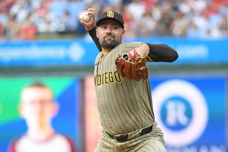 Jun 30, 2025; Philadelphia, Pennsylvania, USA; San Diego Padres pitcher Matt Waldron (61) throws a pitch during the first inning against the Philadelphia Phillies at Citizens Bank Park. Mandatory Credit: Eric Hartline-Imagn Images