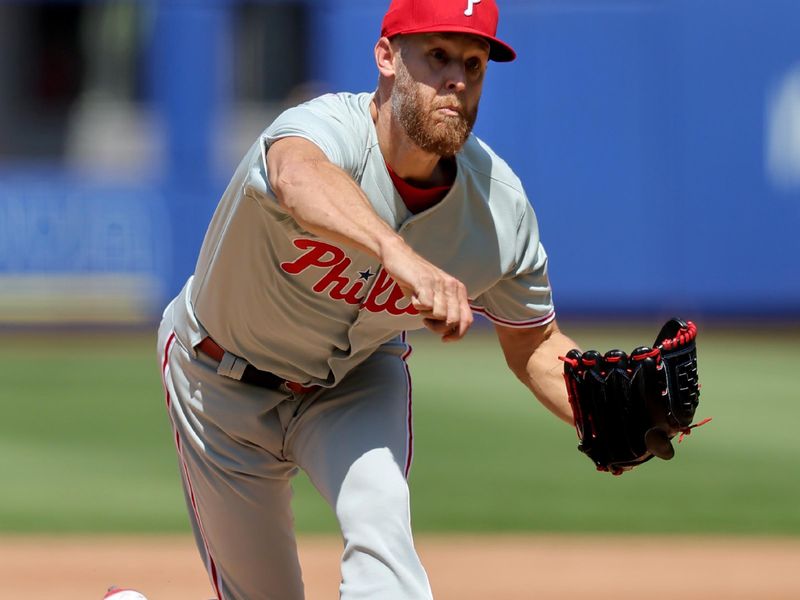 Apr 23, 2025; New York City, New York, USA; Philadelphia Phillies starting pitcher Zack Wheeler (45) pitches against the New York Mets during the third inning at Citi Field. Mandatory Credit: Brad Penner-Imagn Images