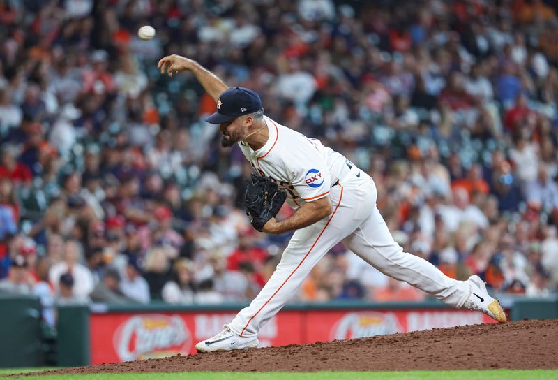 Jun 5, 2024; Houston, Texas, USA; Houston Astros relief pitcher Nick Hernandez (72) delivers a pitch during the ninth inning against the St. Louis Cardinals at Minute Maid Park. Mandatory Credit: Troy Taormina-USA TODAY Sports