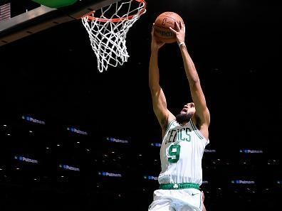 BOSTON, MA - DECEMBER 28: Derrick White #9 of the Boston Celtics drives to the basket during the game against the Detroit Pistons on December 28, 2023 at the TD Garden in Boston, Massachusetts. NOTE TO USER: User expressly acknowledges and agrees that, by downloading and or using this photograph, User is consenting to the terms and conditions of the Getty Images License Agreement. Mandatory Copyright Notice: Copyright 2023 NBAE  (Photo by Brian Babineau/NBAE via Getty Images)