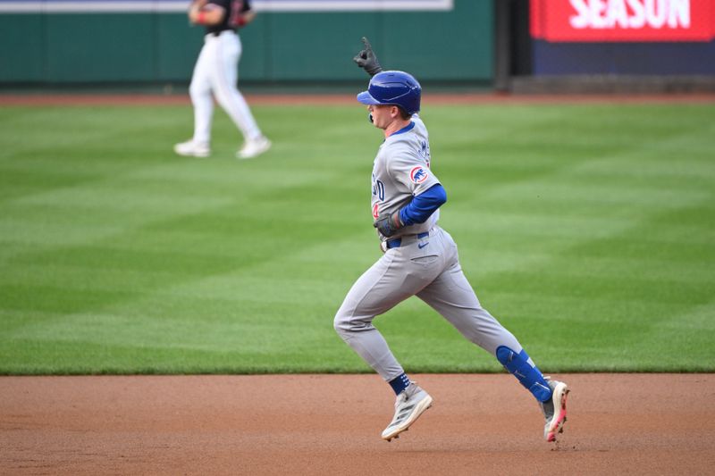 Jun 5, 2025; Washington, District of Columbia, USA; Chicago Cubs center fielder Pete Crow-Armstrong (4) celebrates after hitting a home run during the first inning against the Washington Nationals at Nationals Park. Mandatory Credit: Rafael Suanes-Imagn Images
