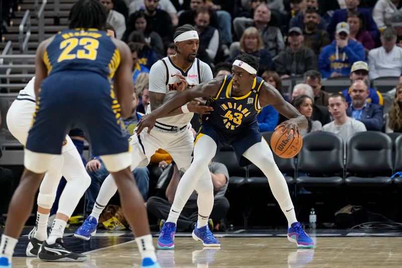 INDIANAPOLIS, IN - JANUARY 23: Pascal Siakam #43 of the Indiana Pacers /r/ against the Denver Nuggets on January 23, 2024 at Gainbridge Fieldhouse in Indianapolis, Indiana. NOTE TO USER: User expressly acknowledges and agrees that, by downloading and or using this Photograph, user is consenting to the terms and conditions of the Getty Images License Agreement. Mandatory Copyright Notice: Copyright 2024 NBAE (Photo by AJ Mast/NBAE via Getty Images)