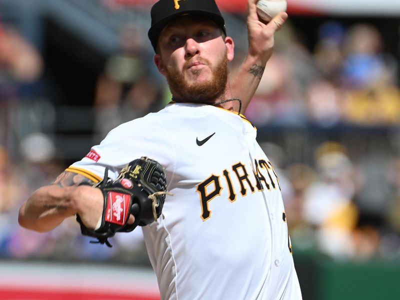 Jul 6, 2024; Pittsburgh, Pennsylvania, USA;  Pittsburgh Pirates starting pitcher Bailey Falter (26) delivers a first-inning pitch against the New York Mets at PNC Park. Mandatory Credit: Philip G. Pavely-USA TODAY Sports