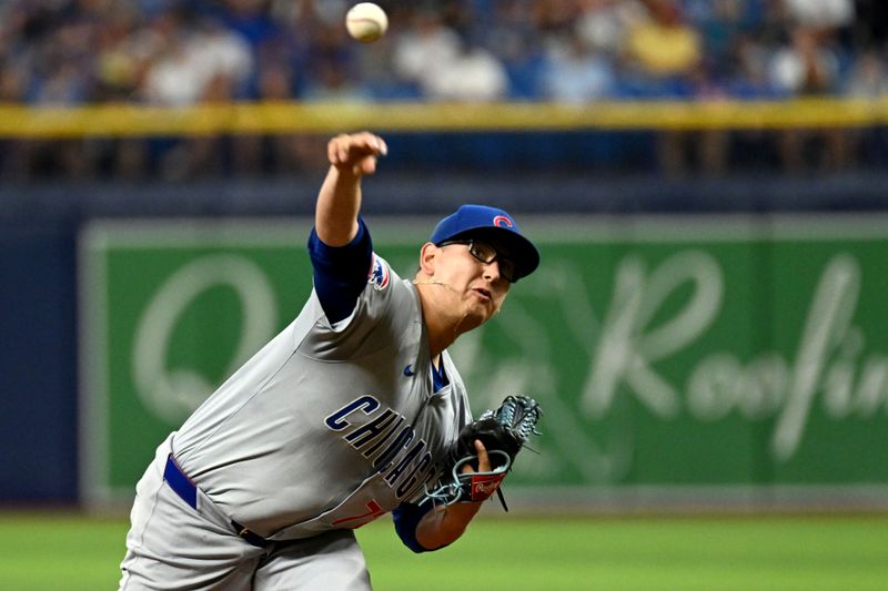 Jun 12, 2024; St. Petersburg, Florida, USA; Chicago Cubs starting pitcher Jameson Taillon (50) throws a pitch in the first inning against the Tampa Bay Rays at Tropicana Field. Mandatory Credit: Jonathan Dyer-USA TODAY Sports