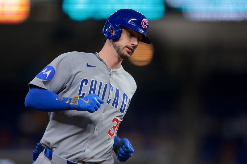 May 20, 2025; Miami, Florida, USA; Chicago Cubs right fielder Kyle Tucker (30) circles the bases after hitting a solo home run against the Miami Marlins during the first inning at loanDepot Park. Mandatory Credit: Sam Navarro-Imagn Images