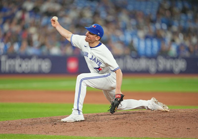 May 12, 2023; Toronto, Ontario, CAN; Toronto Blue Jays starting pitcher Chris Bassitt (40) throws a pitch against the Atlanta Braves during the ninth inning at Rogers Centre. Mandatory Credit: Nick Turchiaro-USA TODAY Sports