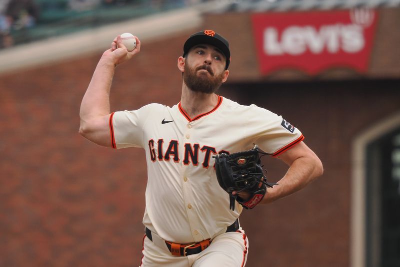 Apr 24, 2024; San Francisco, California, USA; San Francisco Giants starting pitcher Ryan Walker (74) pitches the ball against the New York Mets during the first inning at Oracle Park. Mandatory Credit: Kelley L Cox-USA TODAY Sports