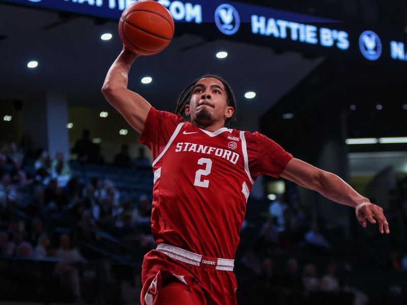 Feb 12, 2025; Atlanta, Georgia, USA; Stanford Cardinal forward Donavin Young (2) dunks against the Georgia Tech Yellow Jackets in the first half at McCamish Pavilion. Mandatory Credit: Brett Davis-Imagn Images
