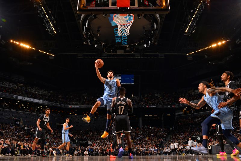 BROOKLYN, NY - NOVEMBER 4: Scotty Pippen Jr. #1 of the Memphis Grizzlies drives to the basket during the game against the Brooklyn Nets on November 4, 2024 at Barclays Center in Brooklyn, New York. NOTE TO USER: User expressly acknowledges and agrees that, by downloading and or using this Photograph, user is consenting to the terms and conditions of the Getty Images License Agreement. Mandatory Copyright Notice: Copyright 2024 NBAE (Photo by Jesse D. Garrabrant/NBAE via Getty Images)