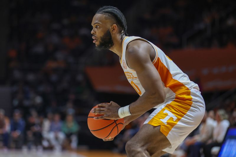 Dec 5, 2023; Knoxville, Tennessee, USA; Tennessee Volunteers guard Josiah-Jordan James (30) looks on during the second half against the George Mason Patriots at the Food City Arena at Thompson-Boling Arena. Mandatory Credit: Randy Sartin-USA TODAY Sports