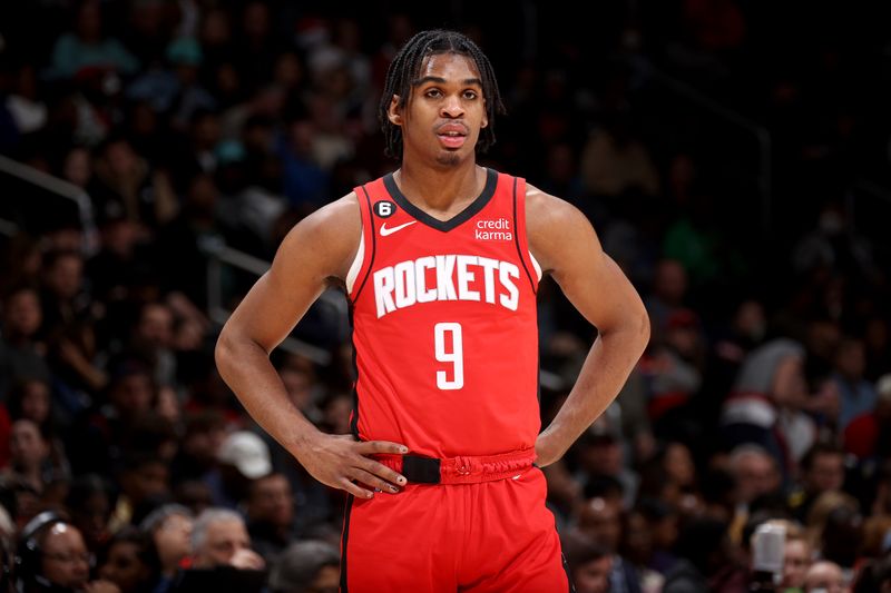 WASHINGTON, DC -? APRIL 9: Josh Christopher #9 of the Houston Rockets looks on during the game against the Washington Wizards on April 9, 2023 at Capital One Arena in Washington, DC. NOTE TO USER: User expressly acknowledges and agrees that, by downloading and or using this Photograph, user is consenting to the terms and conditions of the Getty Images License Agreement. Mandatory Copyright Notice: Copyright 2023 NBAE (Photo by Stephen Gosling/NBAE via Getty Images)