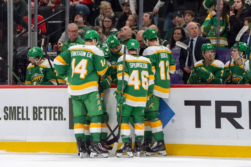 Jan 25, 2025; Saint Paul, Minnesota, USA; The Minnesota Wild call a timeout late in the third period against the Calgary Flames at Xcel Energy Center. Mandatory Credit: Matt Blewett-Imagn Images