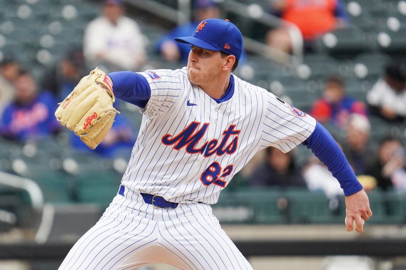 May 28, 2025; New York, New York, USA; New York Mets pitcher Brandon Waddell (82) delivers a pitch against the Chicago White Sox at Citi Field. Mandatory Credit: Lucas Boland-Imagn Images