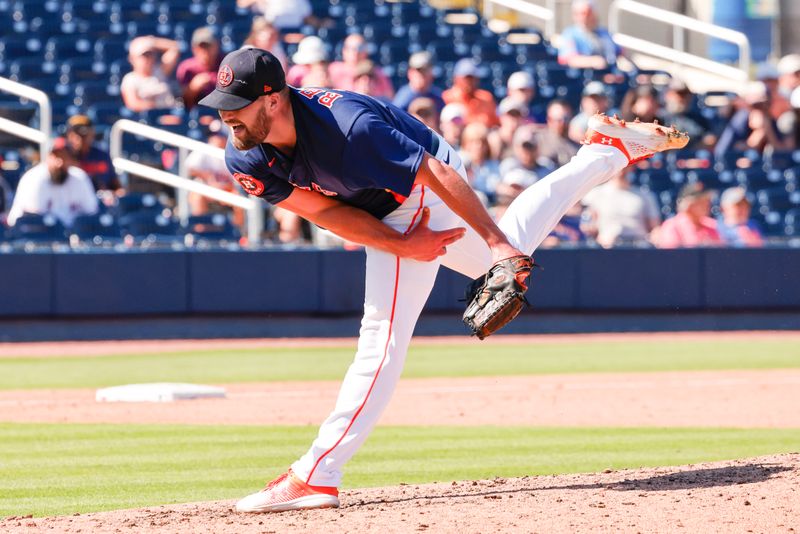 Feb 25, 2023; West Palm Beach, Florida, USA; Houston Astros pitcher Joe Record throws a pitch during the sixth inning against the New York Mets at The Ballpark of the Palm Beaches. Mandatory Credit: Reinhold Matay-USA TODAY Sports