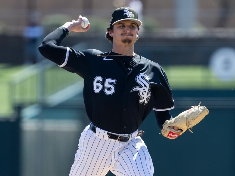 Mar 2, 2026; Phoenix, Arizona, USA; Chicago White Sox pitcher Davis Martin against the San Francisco Giants during a spring training game at Camelback Ranch-Glendale. Mandatory Credit: Mark J. Rebilas-Imagn Images
