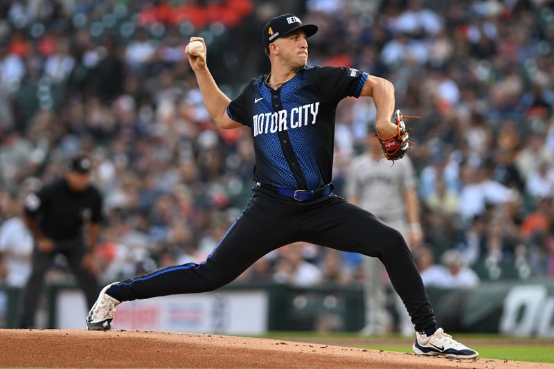 Aug 16, 2024; Detroit, Michigan, USA;  Detroit Tigers starting pitcher Beau Brieske (4) throws a pitch against the New York Yankees in the first inning at Comerica Park. Mandatory Credit: Lon Horwedel-USA TODAY Sports